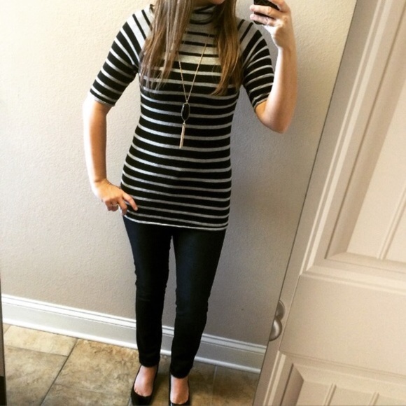 Grey and Black Stripped Turtleneck Sweater - Picture 2 of 5